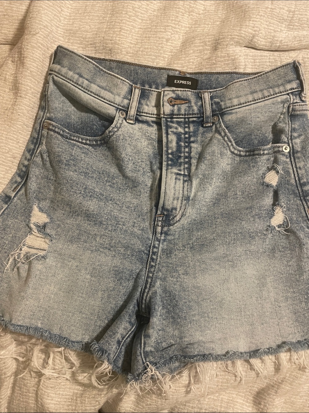 Express Light Wash Distressed Denim Shorts